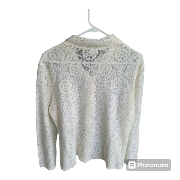 J. Jill Stretch Lace Button Front Blouse Wool Blend Size L - Picture 2 of 3